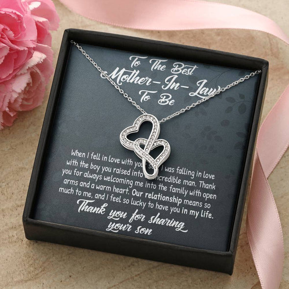 Future Mother In Law Necklace With Message Card, Mother in Law Jewelry, Thank You For Sharing Your Son, Mother in Law Jewelry, Mother Day Necklace, Double Heart Necklace