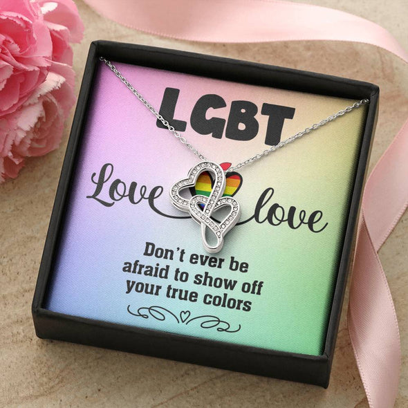 Love is Love Jewelry, Necklace For LGBT Couples, Double Heart Necklace, Love Equality Jewelry, Pride Month Gift, Congratulations Gift