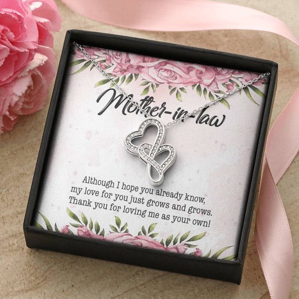 Mother In Law Necklace With Message Card, Thank You For Loving Me As Your Own, Mother in Law Jewelry, Mother Day Necklace, Double Heart Necklace