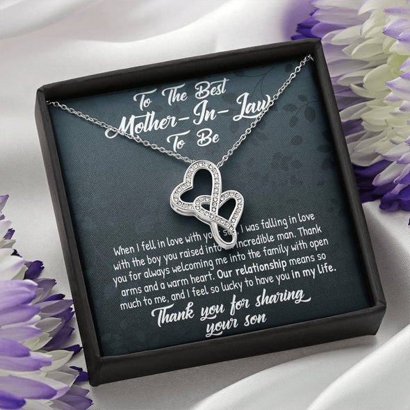 Future Mother In Law Necklace With Message Card, Mother in Law Jewelry, Thank You For Sharing Your Son, Mother in Law Jewelry, Mother Day Necklace, Double Heart Necklace