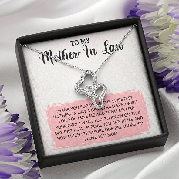 Mother In Law Necklace With Message Card, Mother Day Necklace, Ideas For Her, Double Heart Necklace, Birthday Gift, Mother in Law Gifts For Christmas