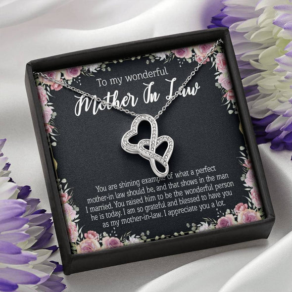 Mother In Law Necklace With Message Card, I Appreciate You a Lot, Mother's Day Necklace, Double Heart Necklace, Christmas Gift, Birthday Gift, Silver Necklace
