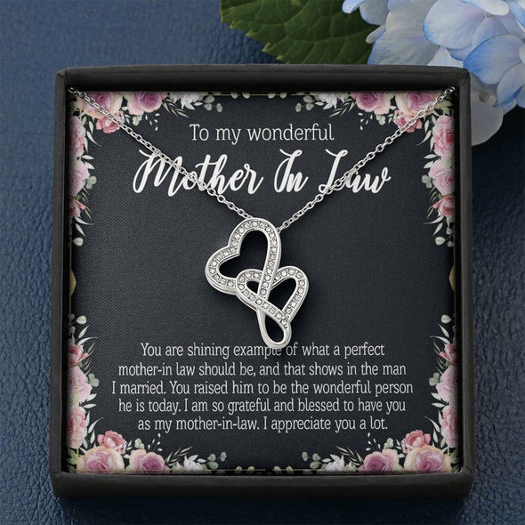 Mother In Law Necklace With Message Card, I Appreciate You a Lot, Mother's Day Necklace, Double Heart Necklace, Christmas Gift, Birthday Gift, Silver Necklace