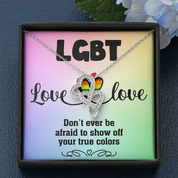 Love is Love Jewelry, Necklace For LGBT Couples, Double Heart Necklace, Love Equality Jewelry, Pride Month Gift, Congratulations Gift