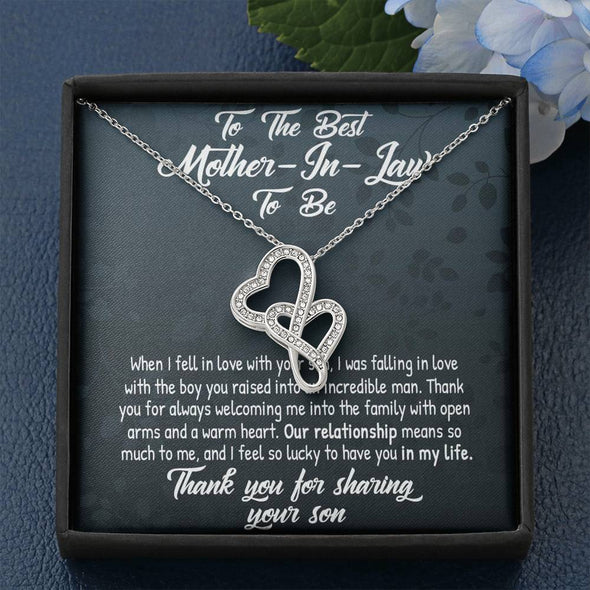 Future Mother In Law Necklace With Message Card, Mother in Law Jewelry, Thank You For Sharing Your Son, Mother in Law Jewelry, Mother Day Necklace, Double Heart Necklace