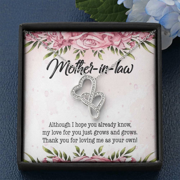 Mother In Law Necklace With Message Card, Thank You For Loving Me As Your Own, Mother in Law Jewelry, Mother Day Necklace, Double Heart Necklace