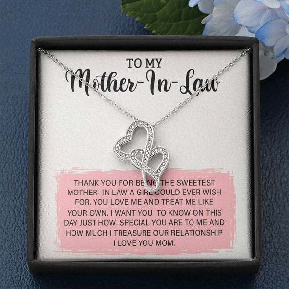 Mother In Law Necklace With Message Card, Mother Day Necklace, Ideas For Her, Double Heart Necklace, Birthday Gift, Mother in Law Gifts For Christmas