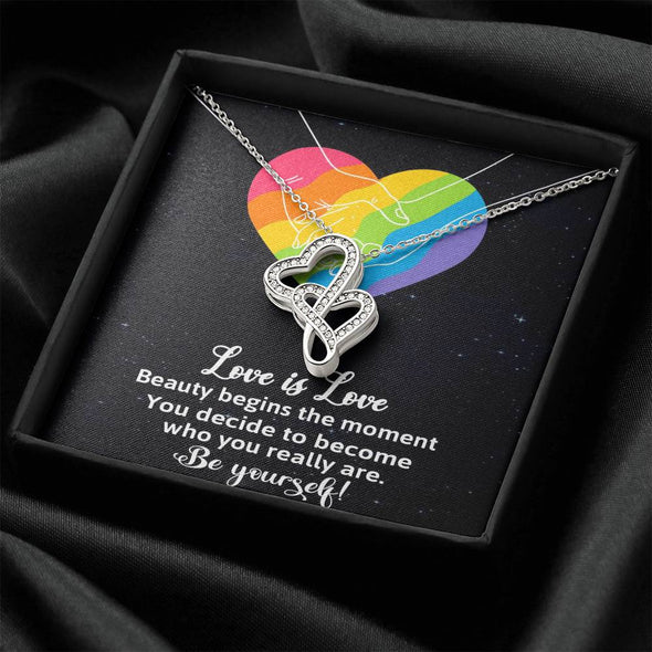 Dear Wife, Beauty Begins The Moment, Double Heart Necklace, Congratulations Gift, Silver And Gold Jewelry For Wife, Wedding Necklace, Necklace For LGBT Couples