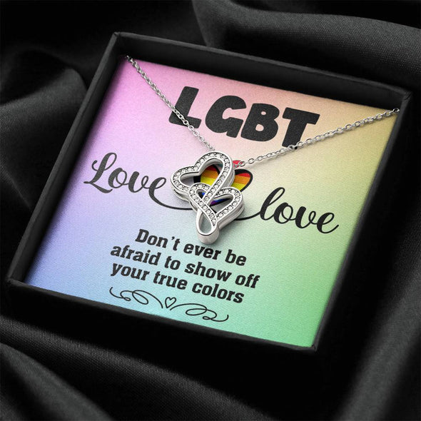 Love is Love Jewelry, Necklace For LGBT Couples, Double Heart Necklace, Love Equality Jewelry, Pride Month Gift, Congratulations Gift