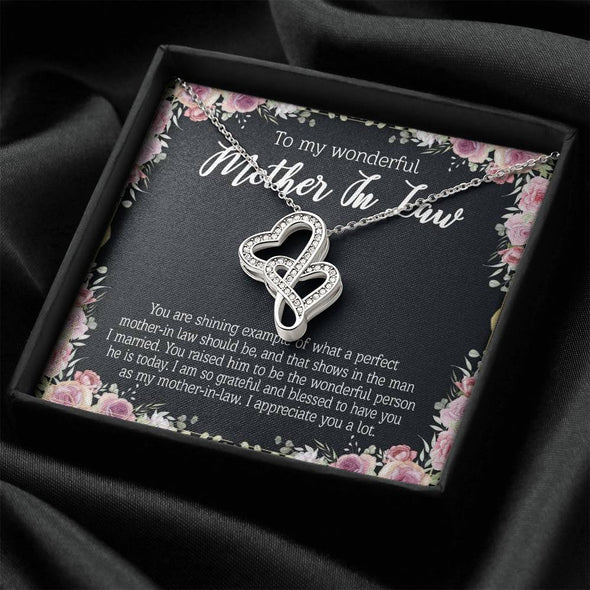 Mother In Law Necklace With Message Card, I Appreciate You a Lot, Mother's Day Necklace, Double Heart Necklace, Christmas Gift, Birthday Gift, Silver Necklace