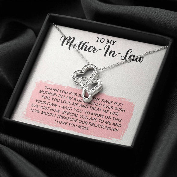 Mother In Law Necklace With Message Card, Mother Day Necklace, Ideas For Her, Double Heart Necklace, Birthday Gift, Mother in Law Gifts For Christmas