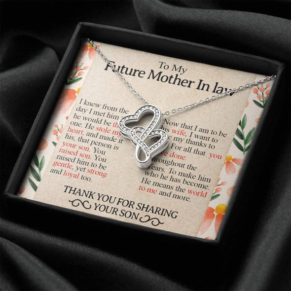 Mother In Law Necklace With Message Card, Mother in Law Jewelry, Mother Day Necklace, Ideas For Her, Double Heart Necklace, Birthday Gift, Mother in Law Gifts For Christmas