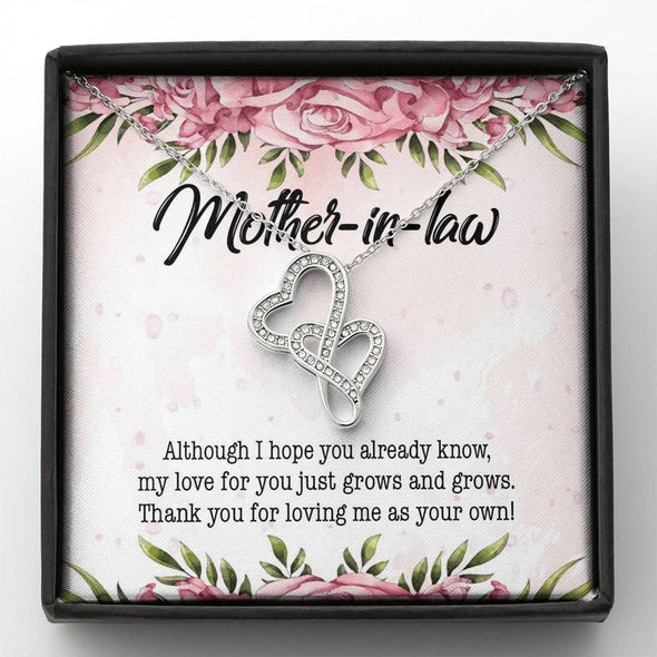 Mother In Law Necklace With Message Card, Thank You For Loving Me As Your Own, Mother in Law Jewelry, Mother Day Necklace, Double Heart Necklace