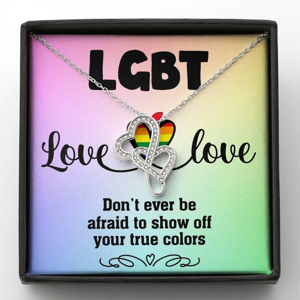 Love is Love Jewelry, Necklace For LGBT Couples, Double Heart Necklace, Love Equality Jewelry, Pride Month Gift, Congratulations Gift