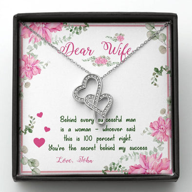 Double Heart Necklace with Message Card, Silver Necklace For Her, Customized silver Double Heart Necklace For Your Wife, Custom Couple Gifts, Jewelry For Her