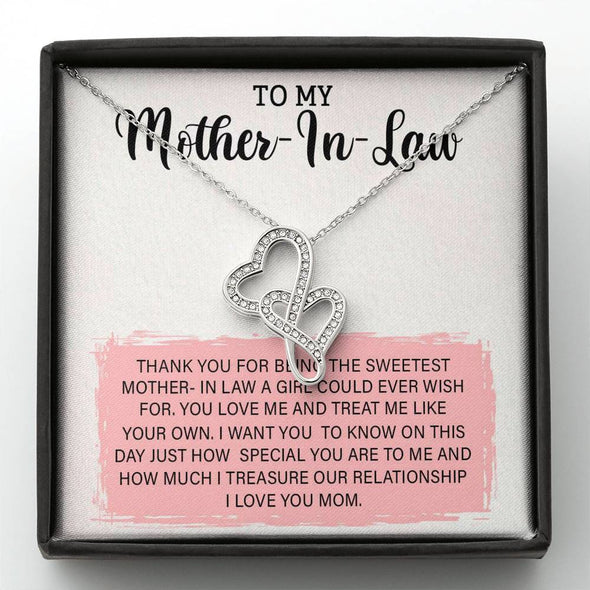 Mother In Law Necklace With Message Card, Mother Day Necklace, Ideas For Her, Double Heart Necklace, Birthday Gift, Mother in Law Gifts For Christmas