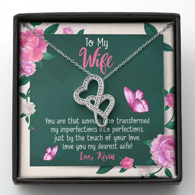 To My Wife, Love You My Dearest Wife, Jewelry For Wife, Valentine’s Gift, Birthday, Anniversary, Double Heart Necklace For Wife, Present, Couple Accessories