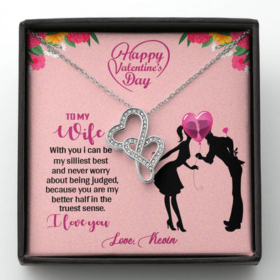 You Are My Better Half In the Truest Sense, Personalized Necklace With Message Card For Wife, Couple Pendant, Double Heart Necklace, Gifts, Accessories For Her