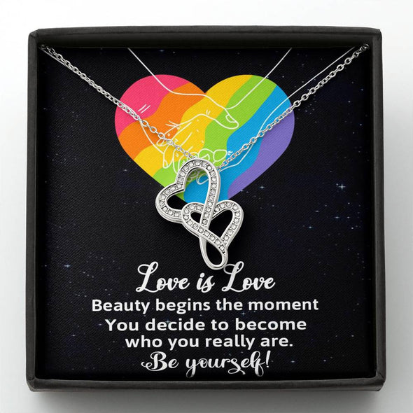 Dear Wife, Beauty Begins The Moment, Double Heart Necklace, Congratulations Gift, Silver And Gold Jewelry For Wife, Wedding Necklace, Necklace For LGBT Couples