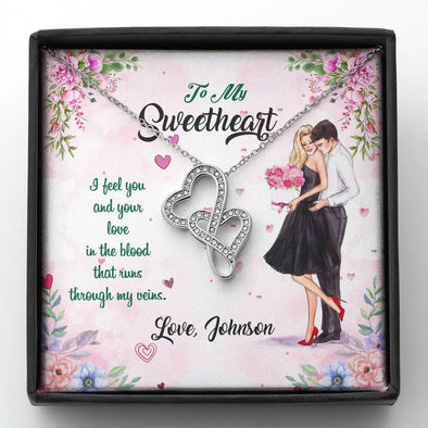 To My Sweetheart, Soulmate, I Feel You And Your Love In The Blood, Customized Necklace, Gift For Sweetheart, Double Heart Shape Necklace, Jewelry For Wife