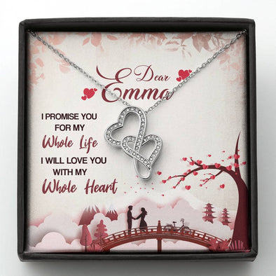 My Dear Wife, I Promise You For Whole Life Message Card For Beautiful Wife, Custom Gift, Necklace For Girlfriend, Personalized Double Heart Necklace For Her