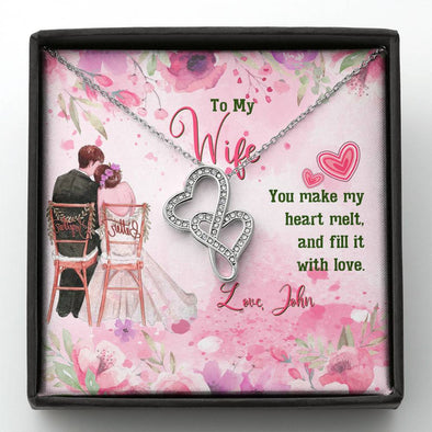 Customized Double Heart Pendant For Wife, You Make My Heart Melt And Fill It With Love Necklace Gift For Valentine's, Anniversary, Birthday, Jewelry For Her