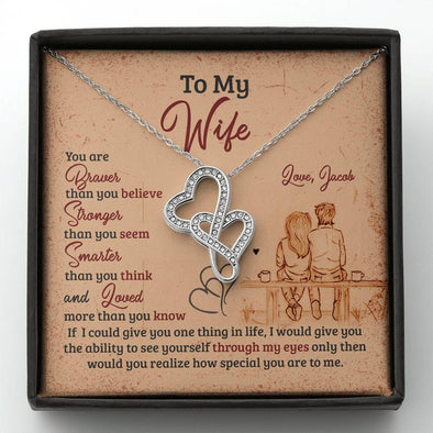 To My Wife, You Are Smarter Than You Think,  Jewelry For Wife, Valentine’s Gift, Double Heart Necklace With Message Card On Demand, Present For Wife