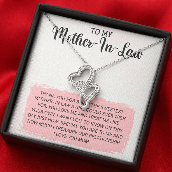 Mother In Law Necklace With Message Card, Mother Day Necklace, Ideas For Her, Double Heart Necklace, Birthday Gift, Mother in Law Gifts For Christmas