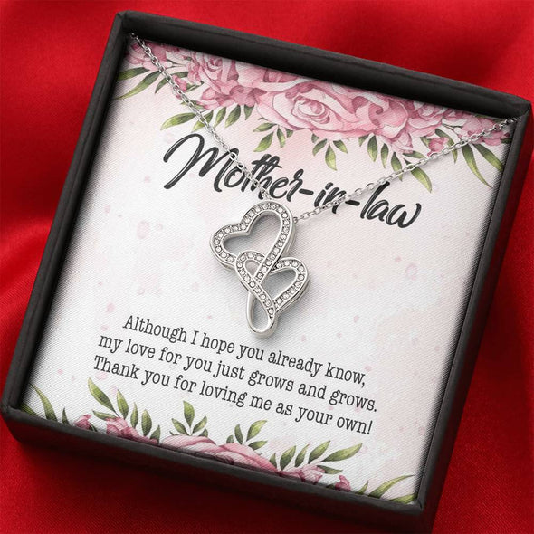 Mother In Law Necklace With Message Card, Thank You For Loving Me As Your Own, Mother in Law Jewelry, Mother Day Necklace, Double Heart Necklace