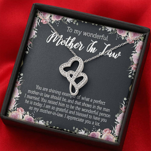 Mother In Law Necklace With Message Card, I Appreciate You a Lot, Mother's Day Necklace, Double Heart Necklace, Christmas Gift, Birthday Gift, Silver Necklace
