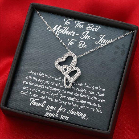 Future Mother In Law Necklace With Message Card, Mother in Law Jewelry, Thank You For Sharing Your Son, Mother in Law Jewelry, Mother Day Necklace, Double Heart Necklace