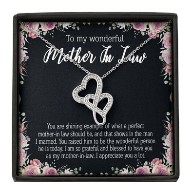 Mother In Law Necklace With Message Card, I Appreciate You a Lot, Mother's Day Necklace, Double Heart Necklace, Christmas Gift, Birthday Gift, Silver Necklace