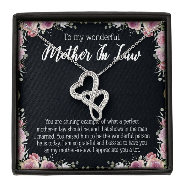 Mother In Law Necklace With Message Card, I Appreciate You a Lot, Mother's Day Necklace, Double Heart Necklace, Christmas Gift, Birthday Gift, Silver Necklace