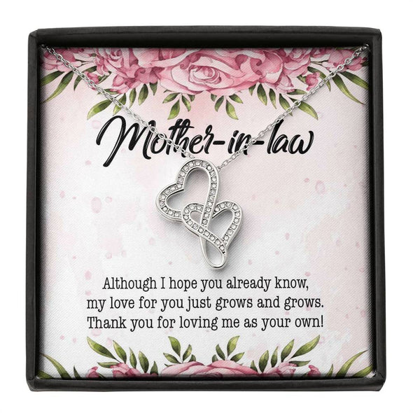 Mother In Law Necklace With Message Card, Thank You For Loving Me As Your Own, Mother in Law Jewelry, Mother Day Necklace, Double Heart Necklace