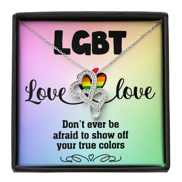 Love is Love Jewelry, Necklace For LGBT Couples, Double Heart Necklace, Love Equality Jewelry, Pride Month Gift, Congratulations Gift