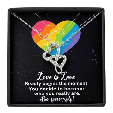 Dear Wife, Beauty Begins The Moment, Double Heart Necklace, Congratulations Gift, Silver And Gold Jewelry For Wife, Wedding Necklace, Necklace For LGBT Couples
