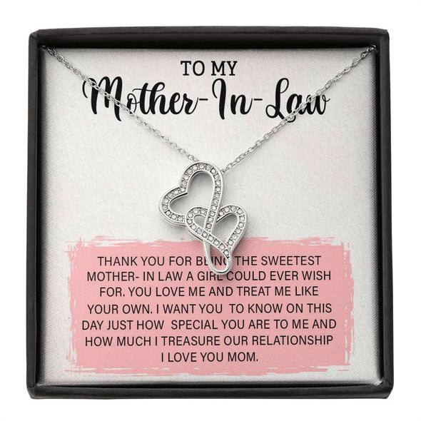 Mother In Law Necklace With Message Card, Mother Day Necklace, Ideas For Her, Double Heart Necklace, Birthday Gift, Mother in Law Gifts For Christmas