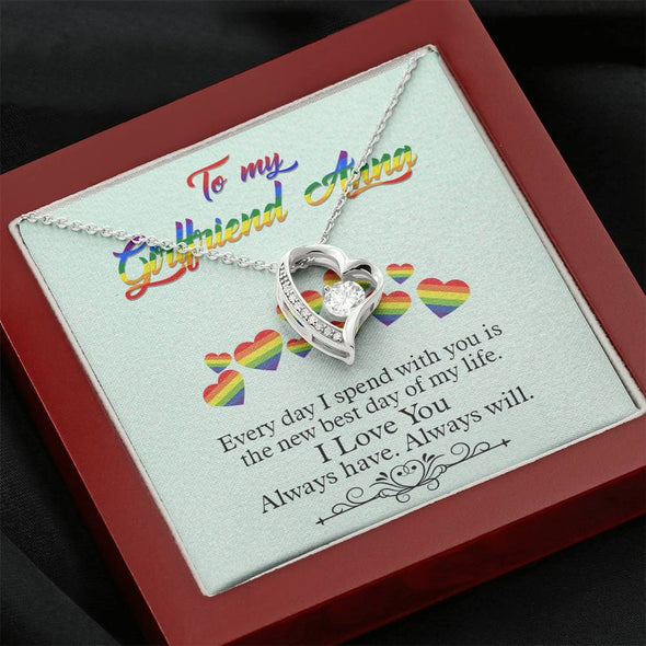 To My Girlfriend, Every Day I Spend With You Is The New Best Day Of My Life, Forever Love Necklace Heart Necklace, Gold/Silver Necklace With Message Card, Jewelry For Her, Couple Gifts
