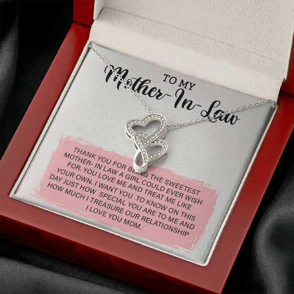 Mother In Law Necklace With Message Card, Mother Day Necklace, Ideas For Her, Double Heart Necklace, Birthday Gift, Mother in Law Gifts For Christmas