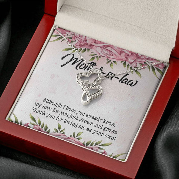 Mother In Law Necklace With Message Card, Thank You For Loving Me As Your Own, Mother in Law Jewelry, Mother Day Necklace, Double Heart Necklace