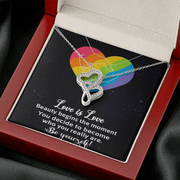 Dear Wife, Beauty Begins The Moment, Double Heart Necklace, Congratulations Gift, Silver And Gold Jewelry For Wife, Wedding Necklace, Necklace For LGBT Couples
