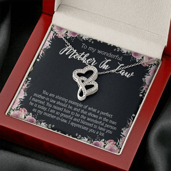 Mother In Law Necklace With Message Card, I Appreciate You a Lot, Mother's Day Necklace, Double Heart Necklace, Christmas Gift, Birthday Gift, Silver Necklace