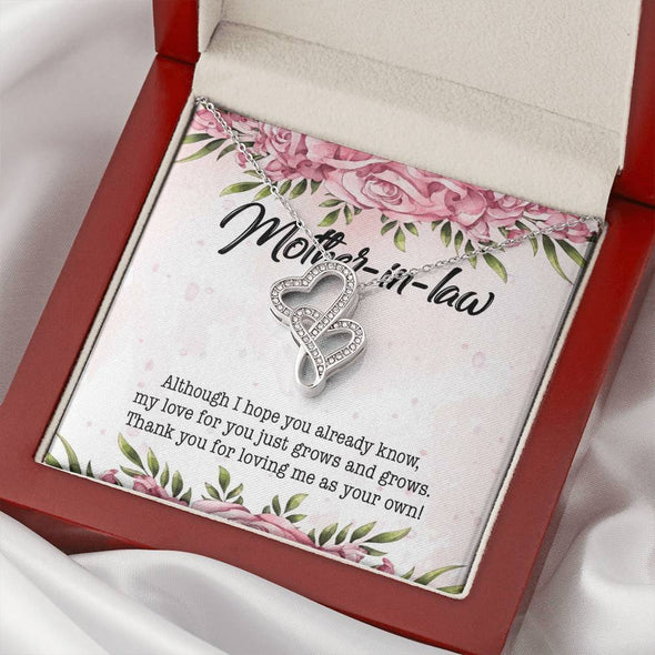 Mother In Law Necklace With Message Card, Thank You For Loving Me As Your Own, Mother in Law Jewelry, Mother Day Necklace, Double Heart Necklace