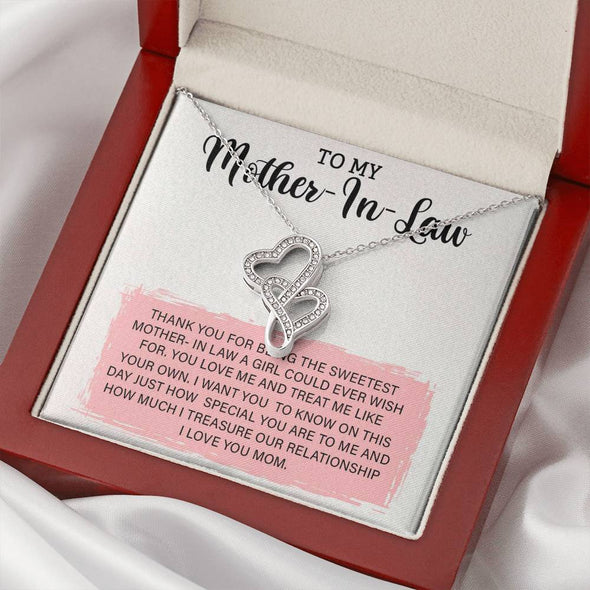 Mother In Law Necklace With Message Card, Mother Day Necklace, Ideas For Her, Double Heart Necklace, Birthday Gift, Mother in Law Gifts For Christmas