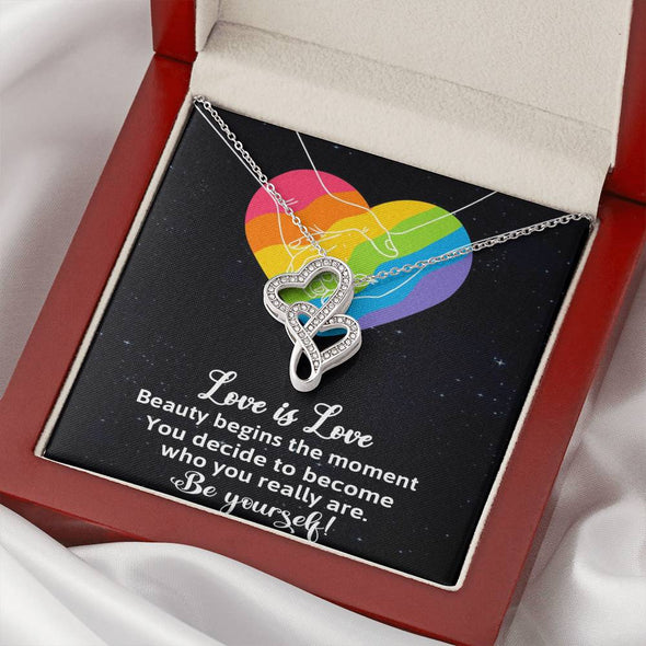 Dear Wife, Beauty Begins The Moment, Double Heart Necklace, Congratulations Gift, Silver And Gold Jewelry For Wife, Wedding Necklace, Necklace For LGBT Couples
