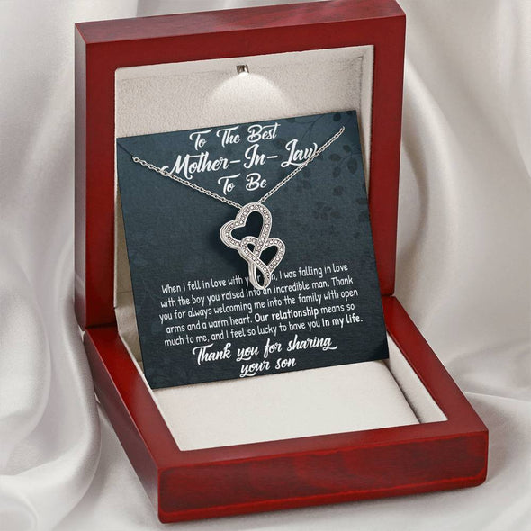 Future Mother In Law Necklace With Message Card, Mother in Law Jewelry, Thank You For Sharing Your Son, Mother in Law Jewelry, Mother Day Necklace, Double Heart Necklace