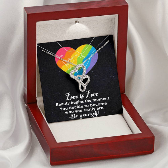 Dear Wife, Beauty Begins The Moment, Double Heart Necklace, Congratulations Gift, Silver And Gold Jewelry For Wife, Wedding Necklace, Necklace For LGBT Couples