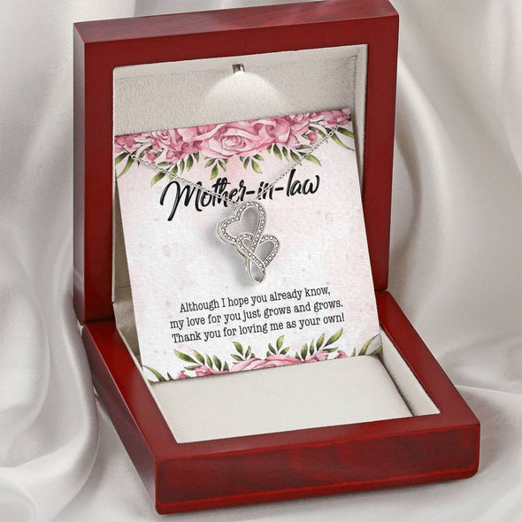 Mother In Law Necklace With Message Card, Thank You For Loving Me As Your Own, Mother in Law Jewelry, Mother Day Necklace, Double Heart Necklace