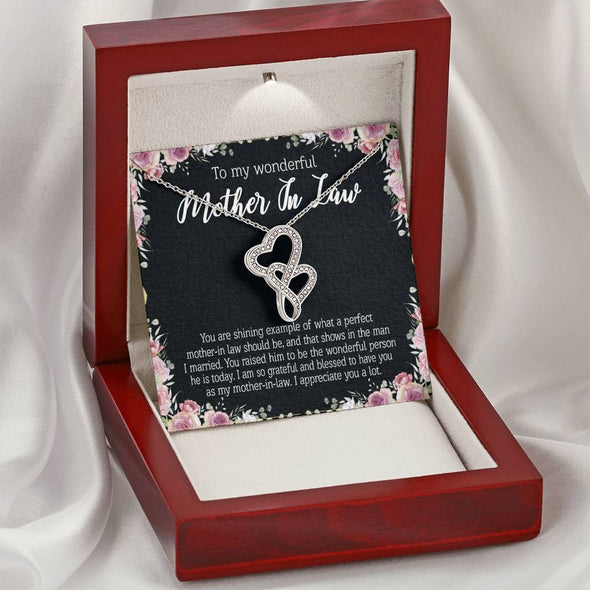 Mother In Law Necklace With Message Card, I Appreciate You a Lot, Mother's Day Necklace, Double Heart Necklace, Christmas Gift, Birthday Gift, Silver Necklace