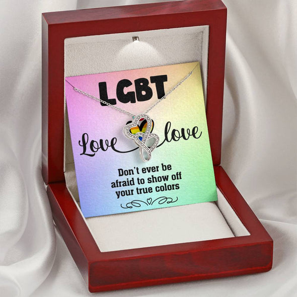 Love is Love Jewelry, Necklace For LGBT Couples, Double Heart Necklace, Love Equality Jewelry, Pride Month Gift, Congratulations Gift